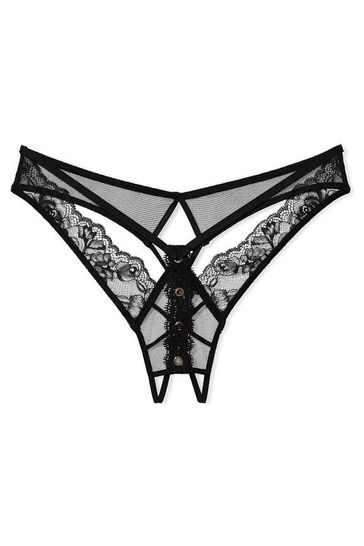 Victoria's Secret Black Crotchless Thong Eyelet Lace Knickers