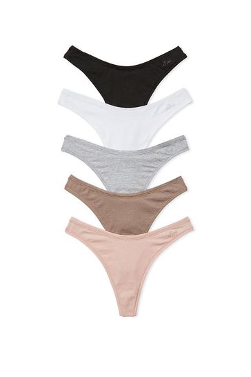 Victoria's Secret PINK Black/White/Grey/Nude Thong Multipack Cotton Knickers