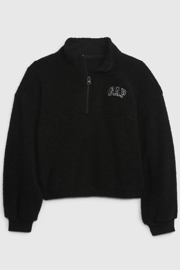 Gap Black Sherpa Quarter Zip Long Sleeve Mock Neck Sweatshirt