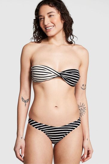 Victoria's Secret PINK Black And Creamer Stripe Strapless Bikini Top