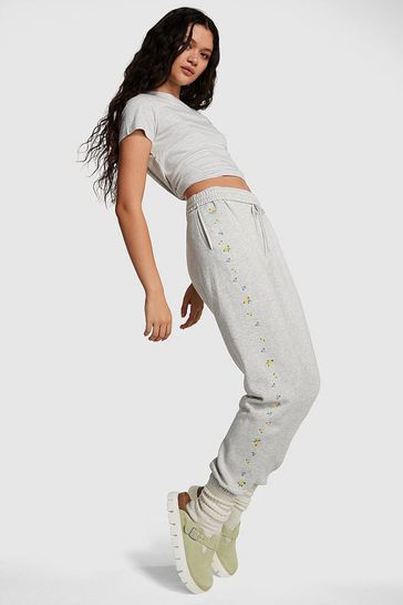 Victoria's Secret PINK Wildflower Heather Stone Grey Fleece Jogger