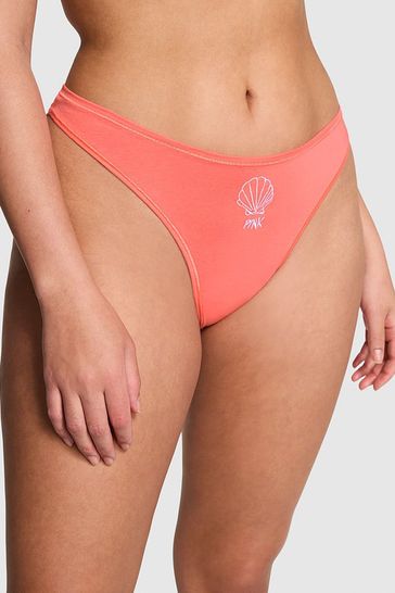 Victoria's Secret PINK Crazy For Coral Pink Seashell Thong Cotton Knickers