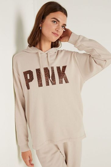 Victoria's Secret PINK Vanilla Bean Leopard Sans Logo Logo Long Sleeve Hoodie