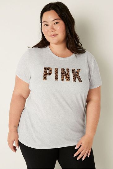 Victoria s Secret PINK Heather Stone Grey Logo Short Sleeve T Shirt