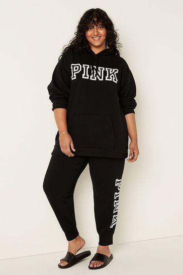 Victoria's Secret PINK Pure Black Classic Logo Fleece Lounge Jogger