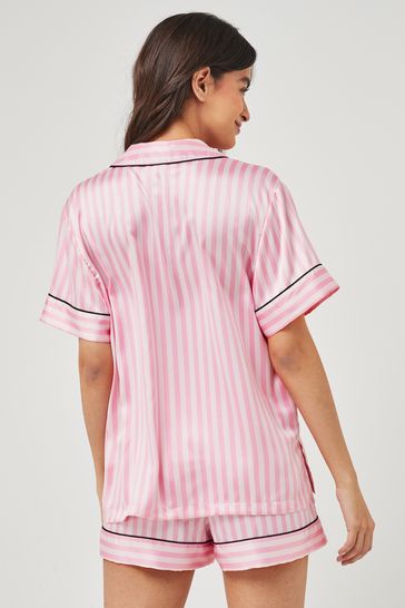 Victoria's Secret Pink White Stripe Satin Short Pyjamas