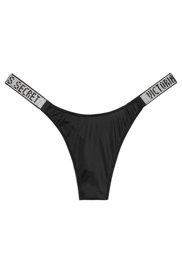 Victoria's Secret Black Smooth Thong Shine Strap Knickers