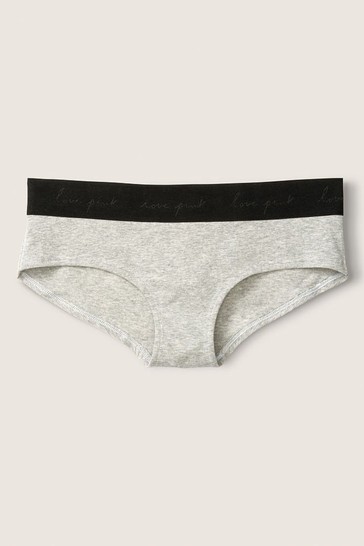 Victoria's Secret PINK Heather Charcoal Grey Cotton Logo Hipster Knicker