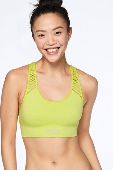 Victoria's Secret PINK Lime Punch Yellow Seamless Lightly Lined Low Impact Racerback Sports Bra