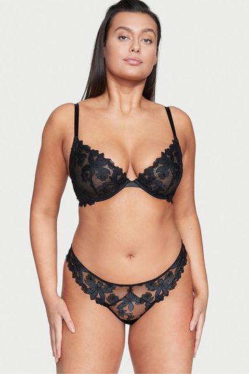 Victoria's Secret Black Embroidered Thong Knickers