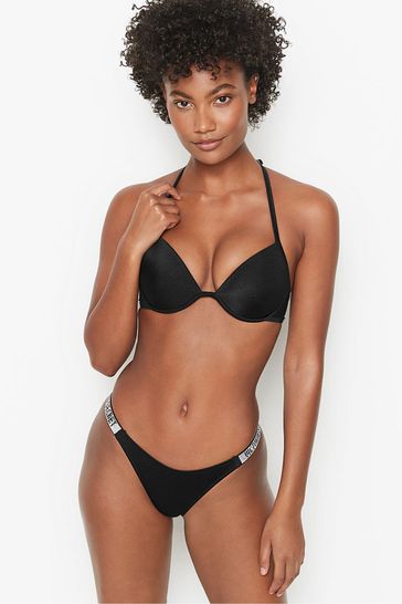 Victoria's Secret Black Brazilian Shine Strap Swim Bikini Bottom