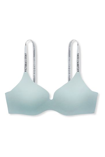 Victoria's Secret Aqua Crystal Blue Smooth Logo Strap Lightly Lined Non  Wired T-Shirt Bra