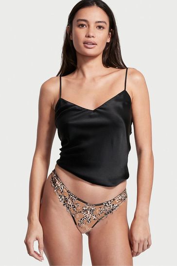 Victoria's Secret Black Embroidered Thong Knickers