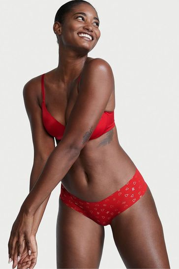 Victoria's Secret Lipstick Red Hearts Noshow Shimmer Cheeky Knickers