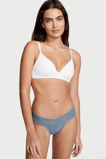 Victoria's Secret Faded Denim Blue Lace Thong Knickers