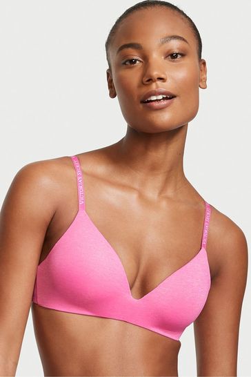 Victoria's Secret Hollywood Pink Smooth Logo Strap Lightly Lined Non Wired T-Shirt Bra