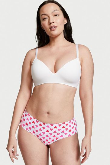 Victoria's Secret Vs White Watercolor Heart Smooth No Show Cheeky Knickers