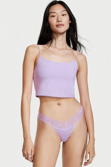 Victoria's Secret Unicorn Purple Cotton Lace Waist Thong Knickers