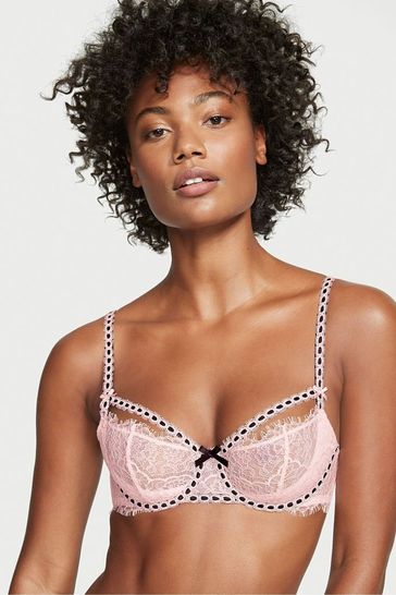 Victoria's Secret Angel Pink And Black Lace Unlined Balcony Bra
