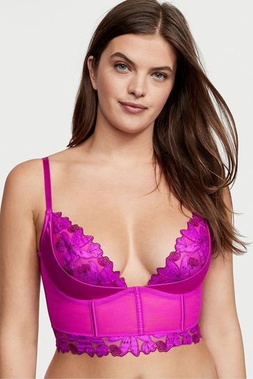Victoria's Secret Very Fuchsia Pink Floral Embroidered Lace Unlined Corset  Bra Top