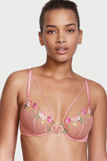 Victoria's Secret Dusty Rose Pink Unlined Rose Embroidered Demi Bra