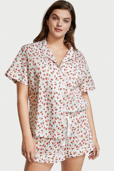 Victoria's Secret Coconut White Strawberry Print Cotton Short Pyjamas