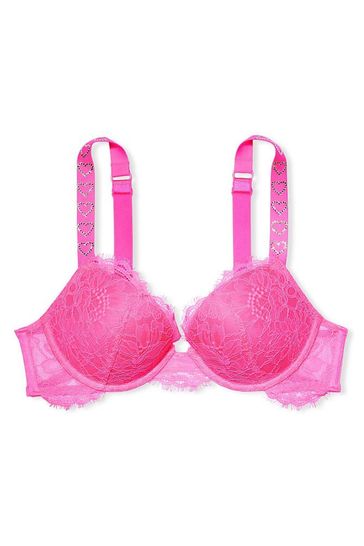Victoria's Secret Pink Lace Rhinestone Push Up Bra - UK