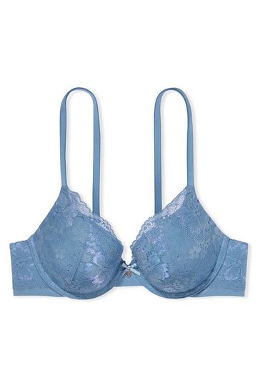 Victoria's Secret Faded Denim Blue Lace Full Cup Push Up Bra