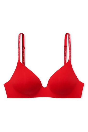 Victoria's Secret Lipstick Red Smooth Logo Strap Lightly Lined Non Wired  T-Shirt Bra