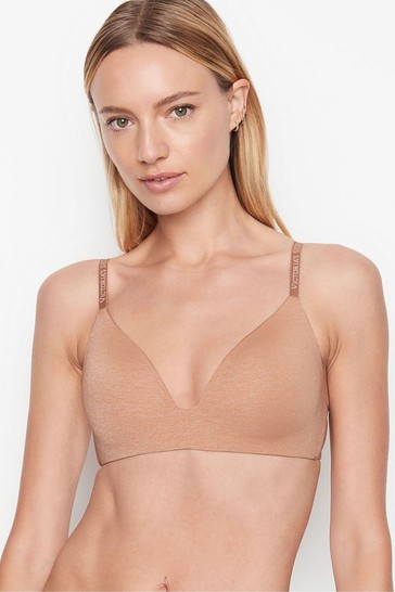 Victoria's Secret Almond Smooth Logo Strap Lightly Lined Non Wired T-Shirt Bra