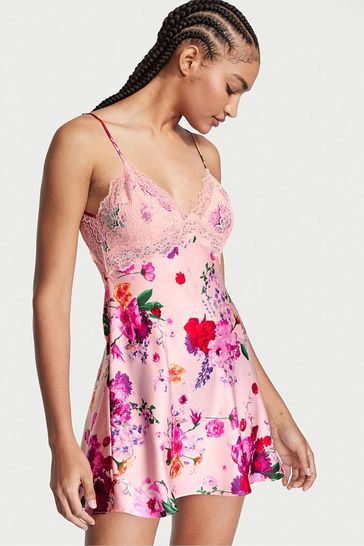 Victoria's Secret Purest Pink Midnight Blossom Satin Lace Slip Dress