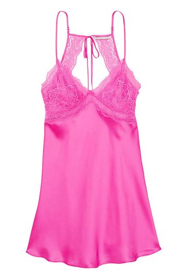 Victoria s Secret Summer Pink Lace Plunge OpenBack Slip