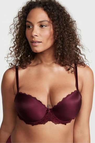 Victoria's Secret Burgundy Purple Smooth Lace Wing Lightly Lined Demi Bra