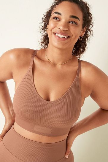 Victoria's Secret PINK Stucco Beige Brown Seamless Lightly Lined Low Impact Sports Bra