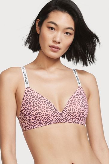 Victoria's Secret Pink Leopard Smooth Logo Strap Lightly Lined Non Wired  T-Shirt Bra