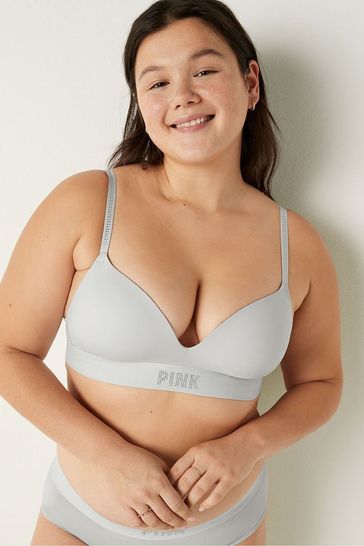 Victoria's Secret PINK Grey Tint Smooth Non Wired Push Up T-Shirt Bra