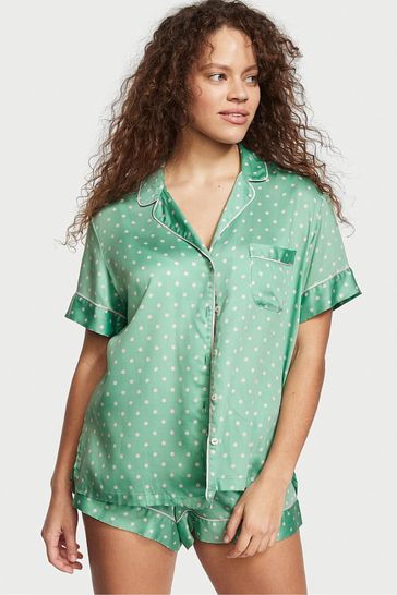 Victoria's Secret Green Polka Dot Collared Short Pyjamas