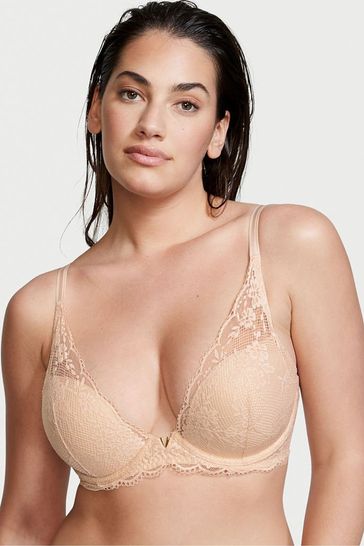 Victoria's Secret Champagne Nude Lace Plunge Lightly Lined Half Pad Bra