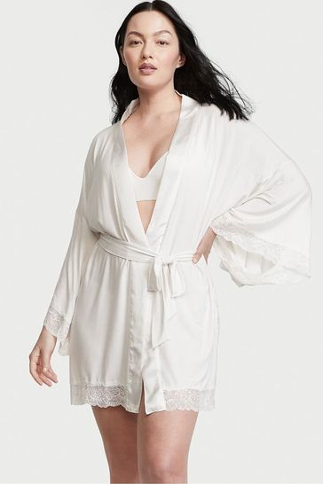 Victoria's Secret Coconut White Modal Lace Robe