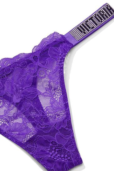 Victoria's Secret Bright Violet Purple Lace Shine Strap Thong Panty