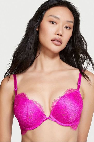 Victoria's Secret Very Fuschia Pink Bombshell AddCups Lace Shimmer PushUp Bra