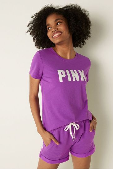 Victoria's Secret PINK Neon Purple Classic Logo Everyday Tee