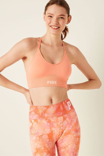 Victoria's Secret PINK Coral Cream Orange Seamless Lightly Lined Low Impact  Sports Bra