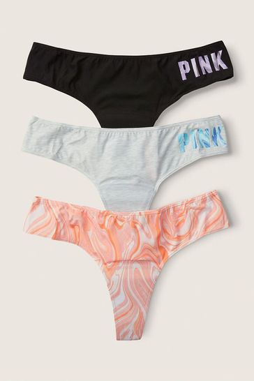 Victoria's Secret PINK Black/Grey/Orange Logo Thong Period Pant Knickers Multipack