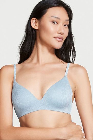 Victoria's Secret Fog Blue Smooth Logo Strap Lightly Lined Non Wired T-Shirt Bra