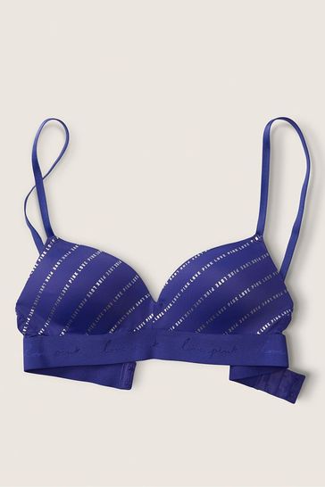 Victoria's Secret PINK Indigo Blue Mini Logo Smooth Non Wired Push Up  T-Shirt Bra