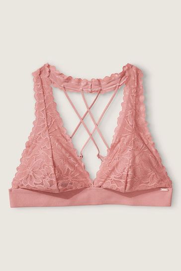 Victoria's Secret PINK French Rose Pink Lace Strappy Back Halterneck Bralette