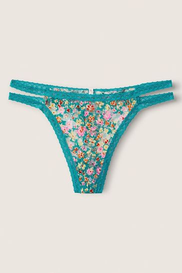 Victoria's Secret PINK Green Strappy Lace Thong Knickers