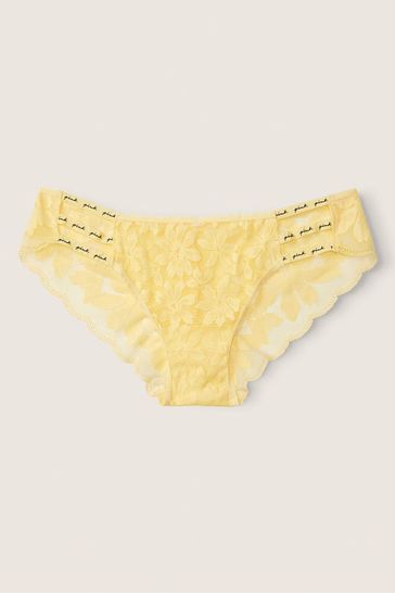 Victoria's Secret PINK Pale Yellow Strappy Lace Logo Cheeky Knicker
