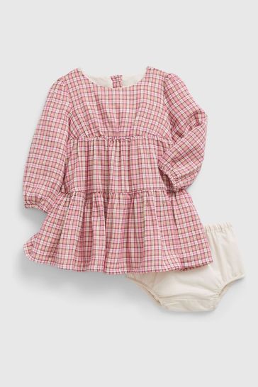 Gap Pink Tartan Long Sleeve Round Neck Baby Dress Set